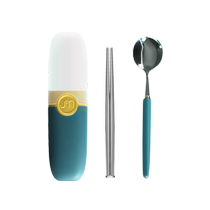 (Self-operated) Glasslock 304 stainless steel tableware ceramic handle metal spoon round head chopsticks 2-piece set with box