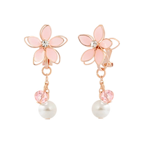 (Self-operated) OSEWAYA ear clip female Japanese style niche cherry blossom pearl non-pierced earrings pink flower earrings