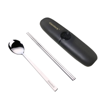 (Self-operated) Glasslock304 stainless steel tableware long handle metal spoon round head chopsticks 2-piece set with box