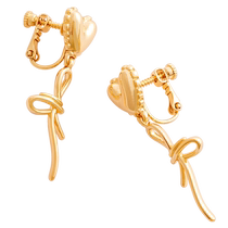 (Self-operated) OSEWAYA love ear clips without pierced ears for women bow earrings Japanese light luxury niche earrings 1 pair