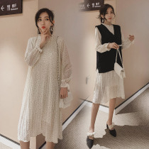 Maternity autumn dress 2022 new fashion two-piece knitted maternity sweater vest autumn knee length skirt