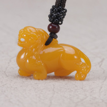 Huanglong jade Pixiu pendant Topaz three-dimensional carving domineering wealth Pixiu Jade three-dimensional mythical beast