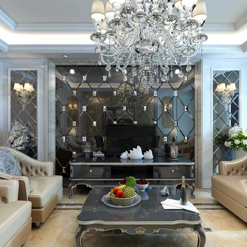 Eurostyle Art Glass Parquet Guest Dining Room TV Sofa Square Rhombus Gold Tea Grey Black Mirror Movie and TV Genguan Background Wall