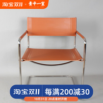 Medieval stainless steel tube black leather chair light luxury ins style with armchair modern minimalist single