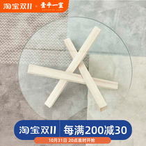 Japanese-style net red cream wind tempered glass solid wood side table Nordic small apartment log color short-footed round coffee table