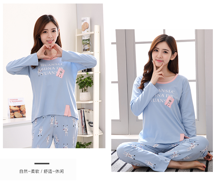 Bộ đồ ngủ nữ mùa thu dài tay cotton hoạt hình dễ thương phụ nữ phù hợp với mùa xuân cô gái bông giản dị phục vụ nhà đồ bộ mặc nhà bằng vải thun