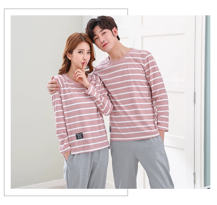 Mùa thu cặp đôi quần dài tay hoạt hình cotton dễ thương nam và nữ đồ ngủ mới giản dị kích thước lớn phục vụ nhà phù hợp kiểu đồ bộ vải thun bông