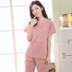 Bộ đồ ngủ nữ mùa hè ngắn tay cắt quần cô gái cotton tinh khiết mặc giản dị bộ đồ hoạt hình dễ thương có thể mặc ở nhà - Giống cái