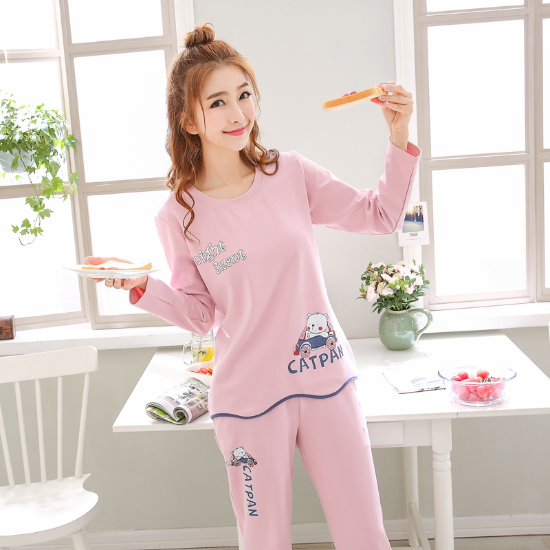Sleepwear Woman Fall Long Sleeve Pure Cotton Cartoon Cute Lady Suit Spring Teen Girl Full Cotton Casual Home Suit Suit