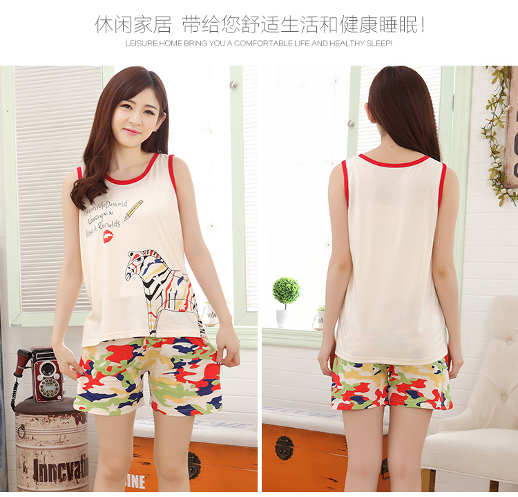 Mùa hè vest quần short cotton phim hoạt hình đồ ngủ nữ mùa hè không tay cotton dễ thương phụ nữ lỏng lẻo của dịch vụ nhà phù hợp với