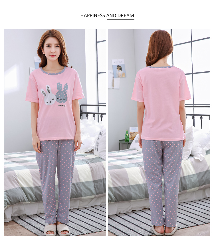 Mùa hè tay ngắn quần cotton đồ ngủ phụ nữ mùa hè mỏng phần dễ thương phim hoạt hình giản dị dịch vụ nhà giản dị phù hợp với hai mảnh bộ đũi nam