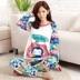 Quần dài mùa thu nữ tay dài cotton dễ thương Bộ đồ ngủ mùa đông Thời trang Hugh cổ tròn có thể mặc