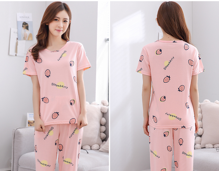 Mùa hè tay ngắn quần cotton đồ ngủ phụ nữ mùa hè mỏng phần dễ thương phim hoạt hình giản dị dịch vụ nhà giản dị phù hợp với hai mảnh bộ đũi nam