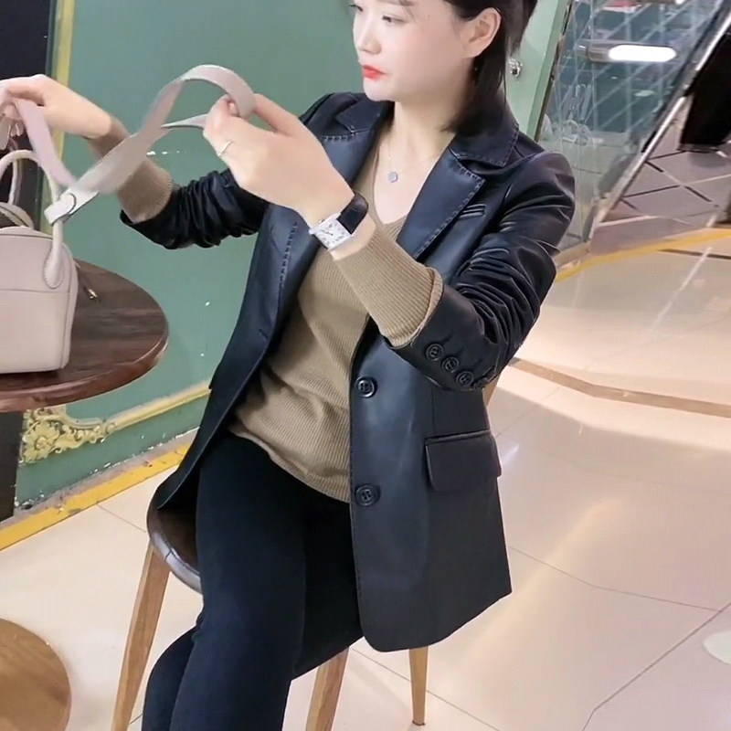 Coffee color Haining fur coat female sheep skin 2022 new autumn casual fork suit coat short