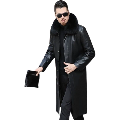 Длинная утепленная зимняя ветрозащитная куртка, длина макси, из натуральной кожи