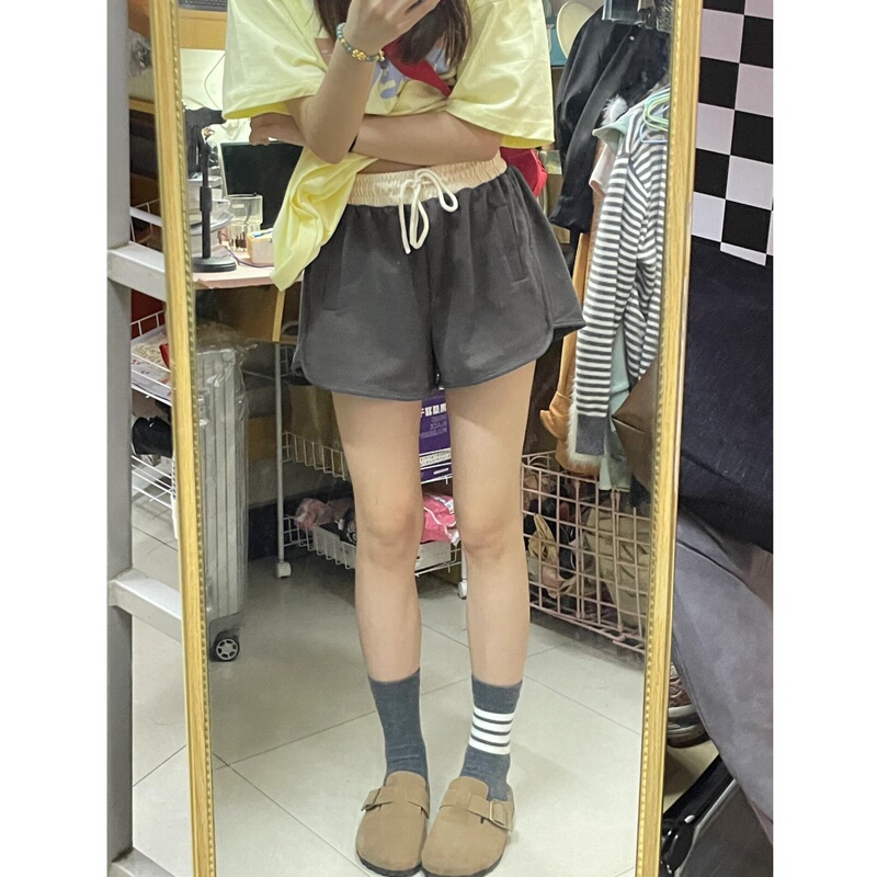 American-Style Pure Cotton Sports Shorts for Women, Summer A-Line Wide-Leg Three-Quarter Pants, Slimming, Home Casual, Loose High-Waisted Hot Pants