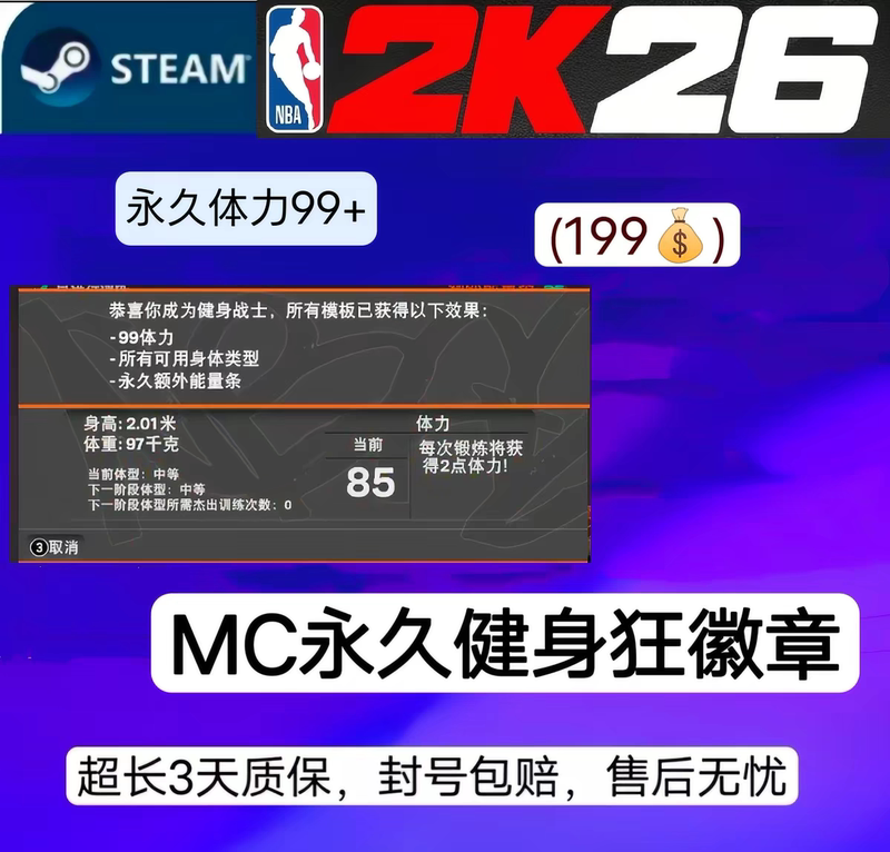 Steam Nba2K26Vc Fitness Warrior/Permanent Stamina 99/All Templates Are Universal Steam Nba2K26Vc Fitness Warrior/Permanent Stamina 99/All Templates Are Universal