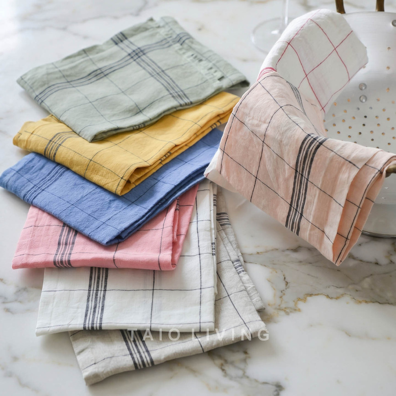 French Charvet Linen Western-Style Napkin Fabric Simple Plaid Cup Wiping Cloth Lunch Mat Tea Towel Gourmet Background Cloth