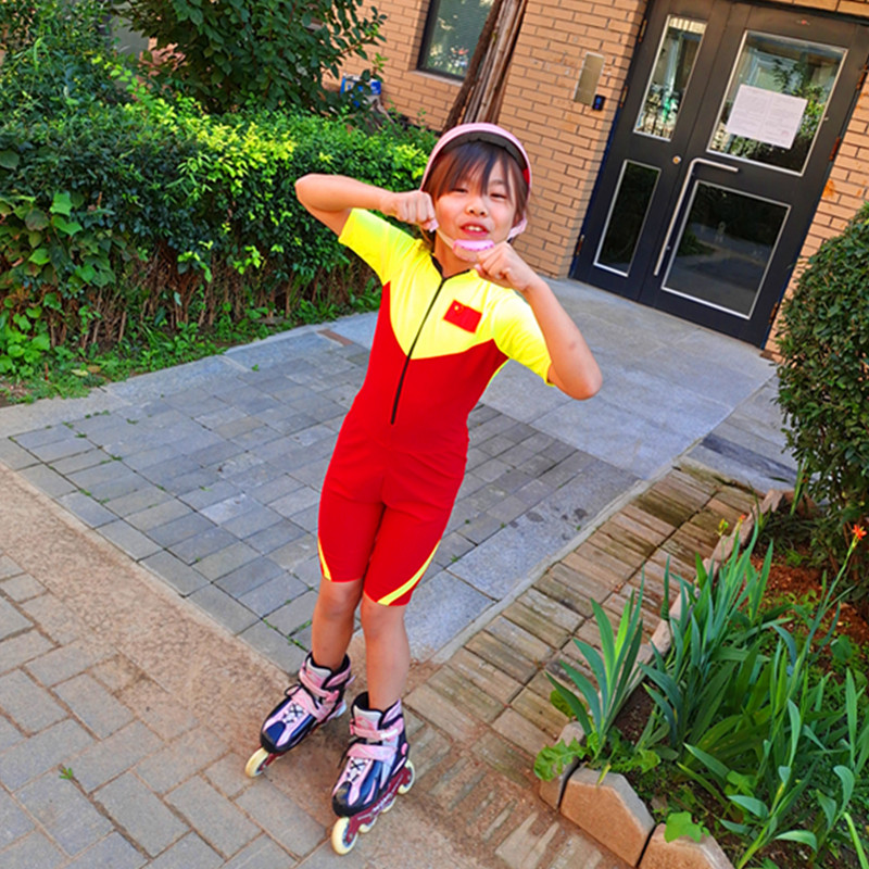 Sports fitness half-sleeve even body suit children short sleeve joint body wheel slide suit for adult speed skating performance competition diving suit-Taobao