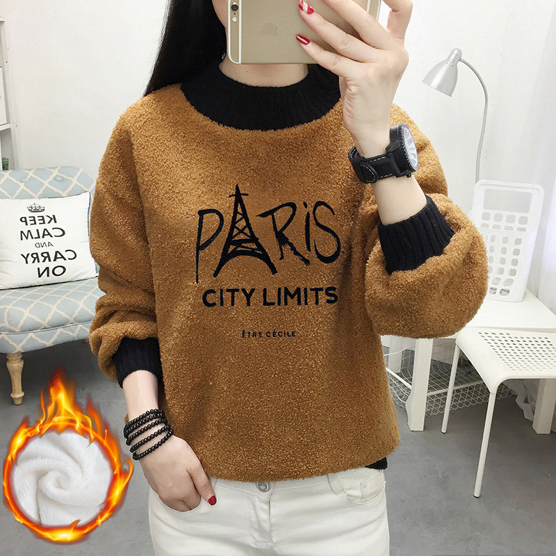 Discount store women's clothing counter clearance sale plus velvet thickened large size Korean women's clothing fat MM loose fleece sweater
