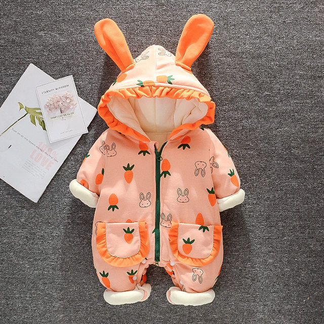 Baby one-piece winter thickened newborn thick cotton-padded jacket plus velvet romper female baby long-sleeved quilted winter clothes going out