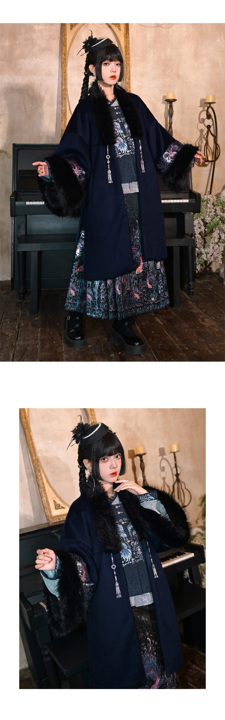 Китайцы одежда наборы 古怪舍「浮光鳍梦」原创汉服女改良明制国风比甲上衣马面裙套装冬