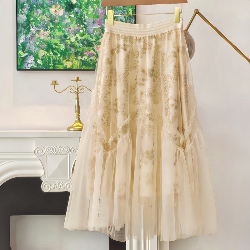 Mesh Skirt 2026 Spring New Style Light Luxury Elegant Sweet Sequined Layered Dreamy A-Line Skirt