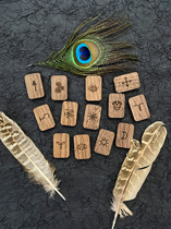 (原创)女巫符文北欧如尼石 Witch Runes 凹刻13枚装胡桃木材质