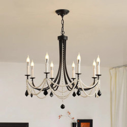 French-Style Vintage Pearl Crystal Chandelier for Living Room, American Designer High-End Artistic Bedroom Lamp, Mid-Century Dining Room Lamp