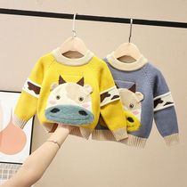 Boys mink velvet sweater autumn and winter childrens sweater fashionable cartoon woolen baby warm pullover top trendy