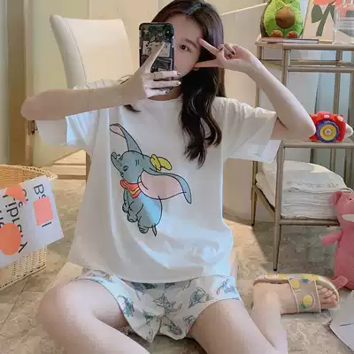 ins explosive baby elephant pajamas women's summer short sleeve cotton two-piece shorts loose cute Korean home wear