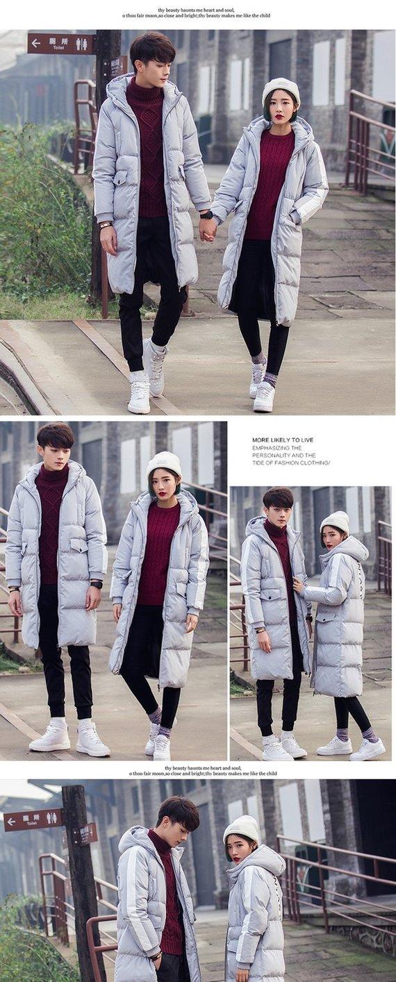 Mùa thu và mùa đông nam mới yêu thích áo khoác cotton Áo khoác dài Hàn Quốc dài qua đầu gối áo khoác cotton dày áo măng tô nữ