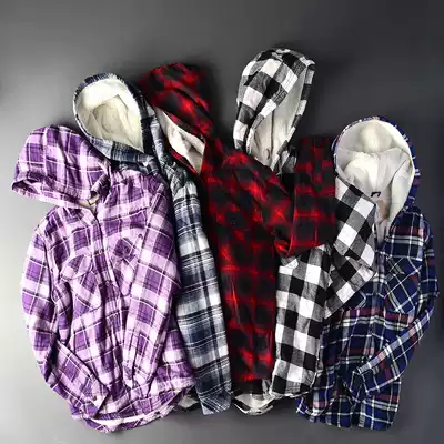 Foreign trade tail single autumn and winter thickened warm Korean version of the student hooded imitation wool plaid long-sleeved shirt jacket female