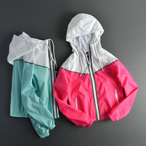 Spring and Autumn Womens new short coat foreign trade original single reflective strip color windproof hooded zipper sports casual cardigan