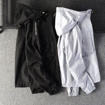 Domestic Cabinet new jacket coat mens tide spring hooded solid color zipper multi-pocket handsome tidal top