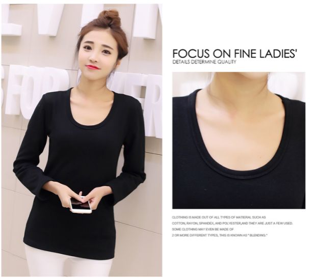 Mùa thu và mùa đông mới của phụ nữ size lớn Túi dài thon dài tay áo thun cộng với áo nhung dày chạm đáy áo len ấm áp áo phông rộng nữ