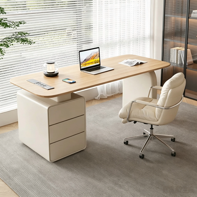 Natural Wood Cream-Style Corner Desk with a Light Luxury Modern High-End Feel for Home Study, Computer Office Desk, and Medical Consultation Table