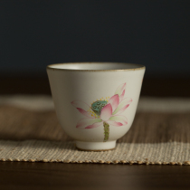 Moon White quaint hand-painted ceramic Lotus Cup Small teacup coarse pottery tea master Cup kung fu tea set Single Cup