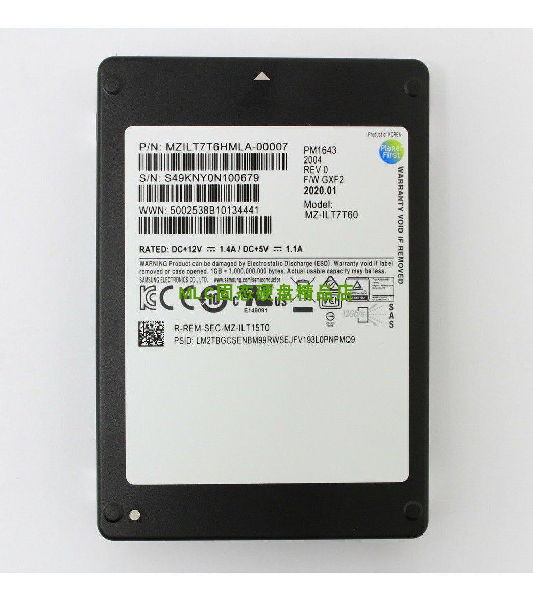 Samsung Samsung PM1643 a 3 84T 7 68T 4T 8T SSD SAS SSD Enterprise Grade