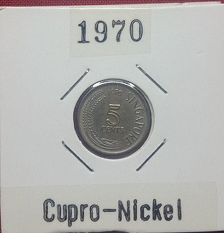 Singapore 1970 5-cent coins 8-9 items in circulation as shown in the figure naked coin