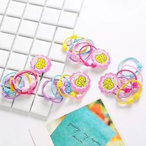 Childrens leather band hair ornaments Cartoon candy color tie hair rope Korean version of the baby color double beads hair ring head rope five sets