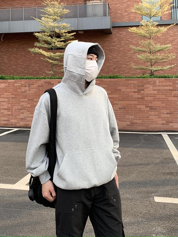 Mafu Classmates' Autumn and Winter Cleanfit Hooded Sweatshirt for Men and Women, Deconstructed Patchwork Boxy Short Wide Heavyweight Hoodie, Trendy