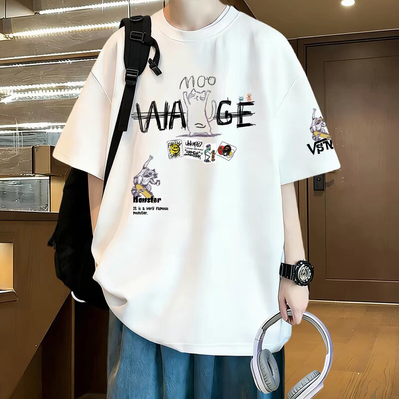 New Heavyweight Summer Pure Cotton Short-Sleeve T-Shirt for Men, American Trendy Brand, Retro High Street Hong Kong Style Half-Sleeve Student Top New Heavyweight Summer Pure Cotton Short-Sleeve T-Shirt for Men, American Trendy Brand, Retro High Street Hong Kong Style Half-Sleeve Student Top