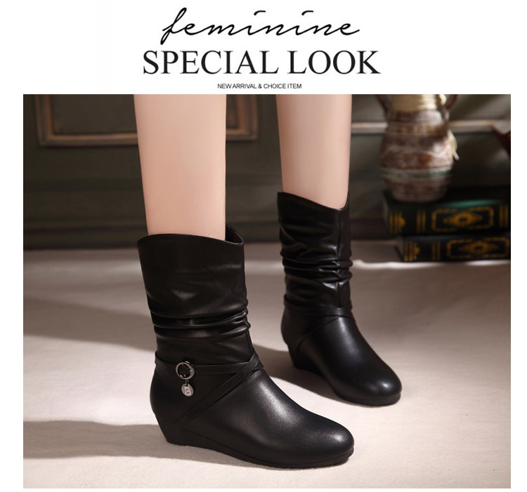 2017 mùa thu và mùa đông new Belle pha lê guest leather giày boots của phụ nữ khởi động đầu tròn khởi động của phụ nữ với ống khởi động