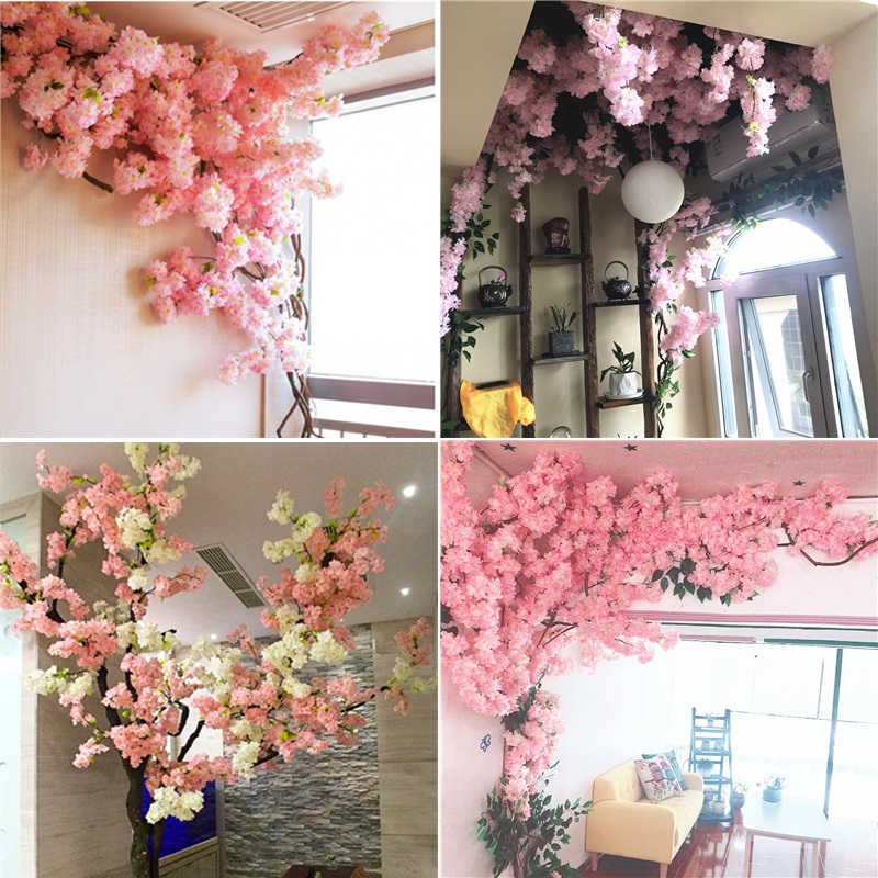 Emulated Peach Blossom Cherry Blossom Tree Indoor Living Room Air Conditioning Duct Ceiling Shelter Mesh Red Shop Wall Decoration Fake Flower Vines