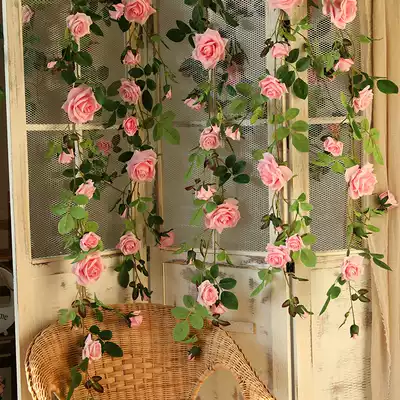 Simulation of flowers, roses, fake flowers, rattan air conditioning pipes to block living room ceiling floral decoration plastic winding vines