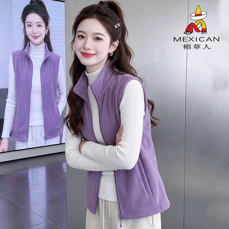 Scarecrow Fleece Stand-Up Collar Vest for Women, Autumn and Winter 2026 New Style, Sleeveless Fleece Outerwear Vest