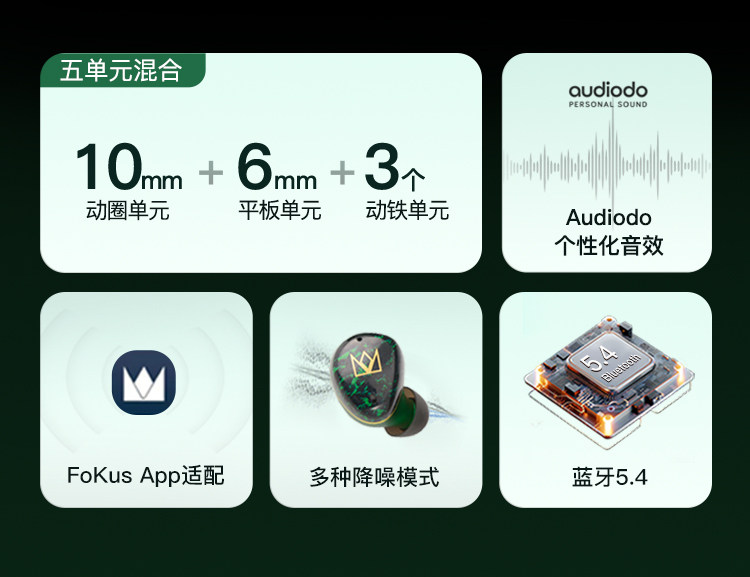 Noble/诺岱FoKus Rex5圈铁平板主动降噪真无线蓝牙入耳式耳机TWS