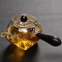 Japanese handmade heat-resistant glass teapot side handle hammer pattern tea pot Flower tea pot High temperature tea maker Kung Fu tea set