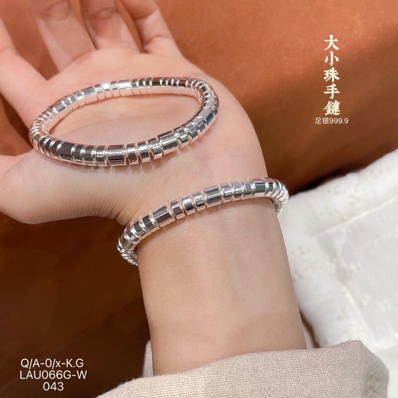 Pure Silver 999.9 【Straight-Cut Beads】Straight-Cut Beads Pure Silver Bracelet with Elastic Cord, 6mm, Approximately 44 Grams